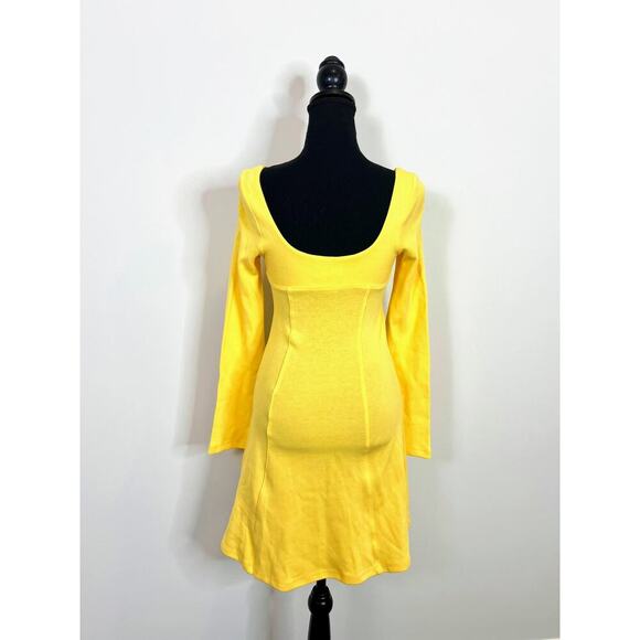 Victor Glemaud Flared Cotton-Blend Mini Dress in Yellow Size XS Pullover Jersey - Picture 3 of 7
